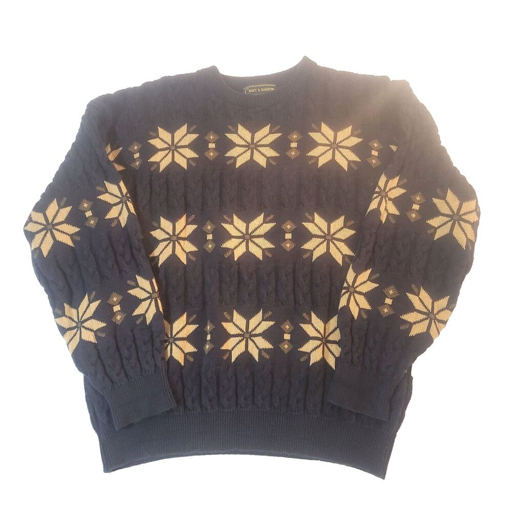 Croft & Barrow Fair‎ Isle Cableknit Sweater XXL Cotton Navy Cream Nordic